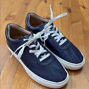 Navy Blue and White leather lace up Flats with Rubber Soles